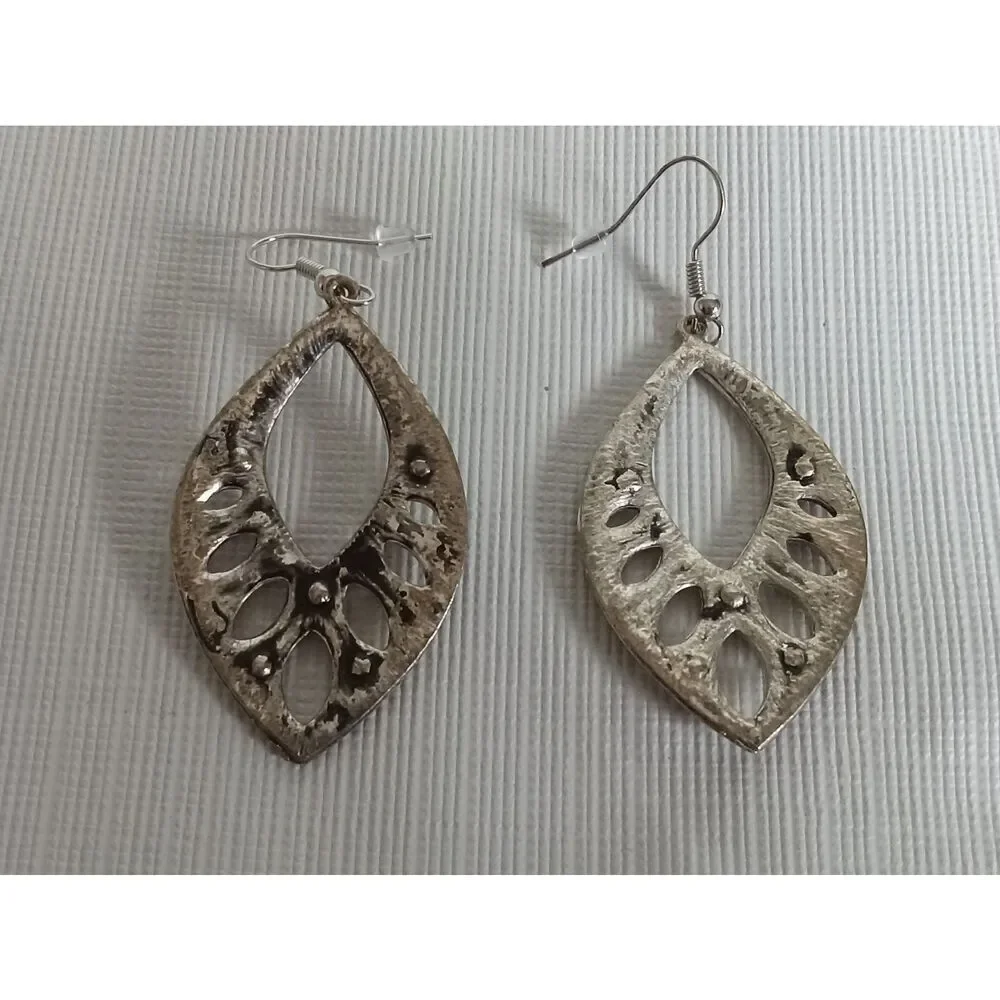 Silver Toned Metal Multicolored Colorful Rhinestones Dangle Statement Earrings